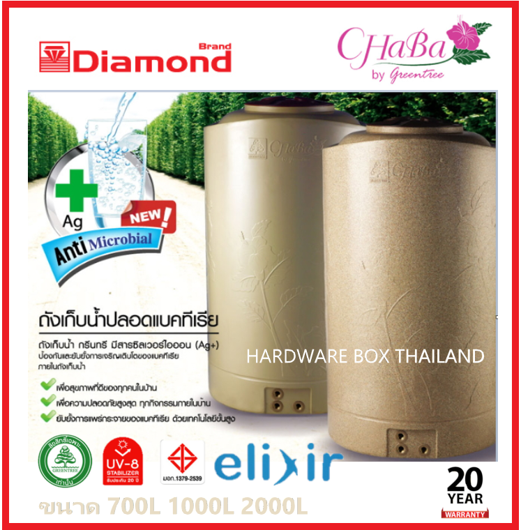 ถังเก็บน้ำบนดินกรีนทรี  ตราเพชร รุ่น ชบานาโน (Chaba Nano) รับประกัน 20 ปี แถมลูกลอยฟรี